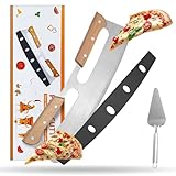 Hasmuta Pizzaschneider -35.5cm Großes Mit dreieckiger Schaufel Premium Pizza Wiegemesser aus Edelstahl Profi Pizzamesser(Pizza Cutter) Pizzaschneider mit Holzgriff. schneidet schnell und gleichmäßig