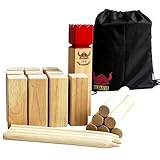 JacJoe All Pro Kubb Spiel im Freien | Wurfspiel mit Tragetasche | Kegelspiel | Gummi Holz Garten Rasen Spiele | Wurfspiel mit Tragetasche (Kubb Games with Carry Bag, King. 30x6.3x6.3 cm)