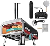 Meulbaty 13' Holzfeuer Pizzaofen mit Drehbar Funktion Pizzastein und Thermometer, Multifunktion Outdoor Pizza Ofen für Pizza/Brot/Grill usw., bis zu 500°C, 45S Geben Ihrem Gaumen eine Freude