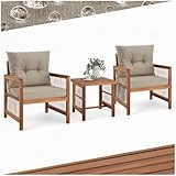 tectake® Lounge Set, Balkonmöbel Bistrotisch Set mit 2X Gartenstuhl Holz und Balkon Tisch, Gartenlounge Set im Rope Design, Garten Lounge, Balkonmöbel Set mit XXL Polsterung