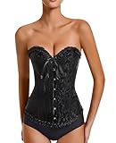 Naturas Bouqutis Korsett Damen Schwarz Weißes, Corsage Damen Vollbrust, Corset Top, Korsage Damen, Korsett Oberteil mit Schleife Design Gothic Vintage Karneval