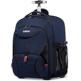 Laptoptasche Rucksack mit Rollen 17,3 Zoll Business Laptop Trolley Handgepäck Wasserdicht Schultrolley Reiserucksack mit Trolleyfunktion Kofferrucksack Schulranzen für Herren Damen Studenten, Blau