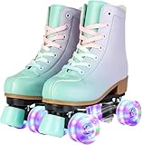 XUDREZ Rollschuhe, Grün/Violett, zweireihig, für Kinder, Erwachsene, Jugendliche, Männer und Frauen, Anfänger, leuchtende Rollschuhe, Größe 37