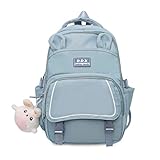 Niedliche Schultaschen for Schüler, lässige Tagesrucksäcke, College-Rucksack for Mädchen und Jungen, Laptop-Rucksack for Reisen, Universität, Shopping, Wandern, Büchertasche mit Plüsch-Accessoires(Blu