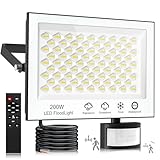 LED Strahler Mit Bewegungsmelder Außen - 200W 20000LM 6500K Mit Fernbedienung, Timing-Funktion, Einstellbare Helligkeit Fluter, IP66 Wasserdicht Scheinwerfer für Garage Hof