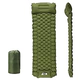 TurnWay Wasserdichte leichte Camping Isomatte Fußpresse Aufblasbare Pad Luftmatratze mit Kissen für Rucksackreisen, Wandern, Camping, Reisen (Grün)