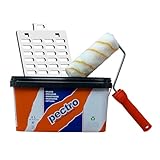 PECTRO Set Wandfarbe weiß 4 Liter + Farbroller + Farbgitter Set |Set innen und aussenfarbe - matt gute Deckkraft für Wand und Decke - farbe weiss innen/außen