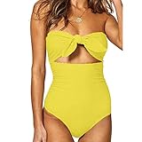 riou Einteiliger Badeanzug für Damen, V-Ausschnitt, Badeanzug, Badeanzug, Push-up-Bikini, Badebekleidung, Strandurlaub, mit Aufdruck, Grün XXL
