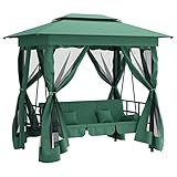 vidaXL Gartenpavillon, Pavillon mit Hollywoodschaukel 3-in-1-Design, Gartenschaukel Gartenzelt mit Seitenwänden Stahlrahmen, Grün Stoff Stahl