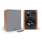 auna Linie 400 A Regallautsprecher, Paar, Aktivboxen, Leistung: 2 x 40W max. / 2 x 20 W RMS, Woofer: 4' (10 cm), Tweeter: 1' (2,5 cm), Bluetooth-Streaming, USB-/SD-Port für MP3, Holz-Optik/schwarz