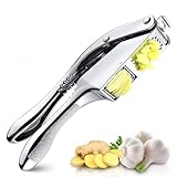 Pavlleen Knoblauchpresse Edelstahl, 2 In 1 Knoblauchhacker und schneider, mit ergonomischem Griff,Handlich & leicht zu reinigen,Knoblauchpresse Spülmaschinenfest