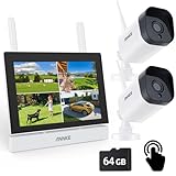 ANNKE Überwachungskamera Set mit Monitor, 5MP 4CH 7' Zoll Touchscreen NVR Bildschrim mit 2pcs 3MP WiFi Kamera, 2-Wege-Audio, Personenerkennung, 30m Nachtsicht, App&Mail Alarm, 64GB SD Karte