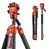 Fotopro 170,9 cm (77 Zoll) Kohlefaser-Stativ, Reisestative mit hydraulischem kugelförmigem Schwenk-Neige-Kippverschluss, 2-in-1-Video-Stativ, Einbeinstativ, professionelle, robuste Kamerastative