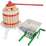 Wiltec Set 12L Obstpresse aus Buchenholz inkl. Presstuch und Obstmühle mit 7L Trichter, Zur Herstellung von Saft Wein und Maische