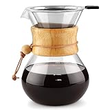 COPOTEA Pour Over Kaffeebereiter mit doppelschichtigem Edelstahlfilter, 800 ml Kaffee-Tropfer Brauer, Borosilikatglas, Kaffeekaraffe, Holzkragen