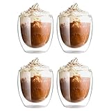 4er Set Cappuccino Tassen Gläser 250ml aus Borosilikatglas - Doppelwandig Gläser, Hitzebeständig Kaffeetassen & Perfekt für Cappuccino, Kaffee & Tee