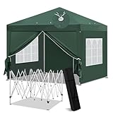 Laneetal Pavillon 3x3 m faltbar, Pop-Up Faltpavillon wasserfest Winterfest, Grillpavillon stabil, Gartenpavillon mit Seitenwänden Fenstern Tasche, für Camping Strand Garten, Grün