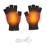 USB Fingerlos Fäustling Beheizbare Handschuhe, Waschbar Beheizbare Handschuhe, Pc Handschuhe für Radfahren, Wandern, Skifahren und Bergsteigen (Schwarz)