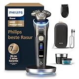 Philips Rasierer i9000 Prestige Ultra, Nass- und Trockenrasierer für Männer, schwarz, Druck- und Bewegungssensor, Trimmeraufsatz, Reinigungsstation, Ladestation & Reiseetui (Modell XP9405/31)