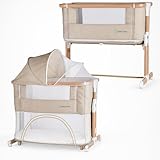 bebe2luxe Leo : 4 in1 Baby Bett ab Geburt bis 15 kg, Zustellbett 5 Höhenverstellung, mit Matratze/Faltbare Seitenwand/Räder, Netzgewebe Kinderbett, mit Laufgitterfunktion,… (Beige)