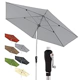 Doppler Sonnenschirm für den Garten SL-AZ Auto Tilt 275 cm Hellgrau I Gartenschirm knickbar I Kurbelschirm mit UV-Schutz 80+ I Kurbelschirm aus Aluminium I regenabweisendes Polyester-Schirmdach