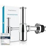 Bächlein Tassensiphon Universal für Waschbecken & Waschtisch (Chrom), Geruchsverschluss mit Reinigungsöffnung + Einbauanleitung - Designsiphon Ablaufgarnitur Flaschensiphon