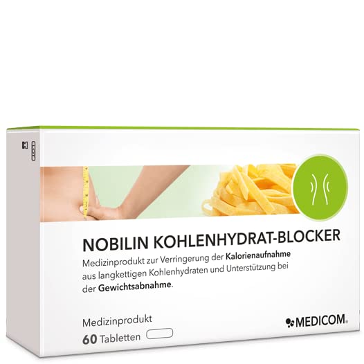 MEDICOM NOBILIN KOHLENHYDRATBLOCKER – 60 Tabletten zur Unterstützung der Gewichtsabnahme, natürlicher Appetitzügler ohne tierische Inhaltsstoffe zum Gewichtsverlust, Diät Kapseln zum Abnehmen