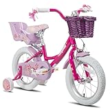 JOYSTAR Einhorn 14 Zoll Kinder Fahrrad für 3 4 5 Jahre Mädchen mit Puppe Fahrradsitz Kinder Prinzessin Fahrrad mit Stützrädern Korb Streamer Kleinkind Fahrrad lila……