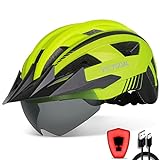 VICTGOAL Fahrradhelm Herren Damen MTB Helm mit Abnehmbarer Magnetische Schutzbrille Visier Atmungsaktiv mit 21 Belüftungskanäle Radhelm Einstellbare Fahrradhelme (L: 57-61cm, Gelb)