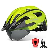 VICTGOAL Fahrradhelm Herren Damen MTB Helm mit Abnehmbarer Magnetische Schutzbrille Visier Atmungsaktiv mit 21 Belüftungskanäle Radhelm Einstellbare Fahrradhelme (L: 57-61cm, Gelb)