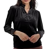 Bluse mit Rüschenknöpfen Vorne, Damenbluse mit V-Ausschnitt, Atmungsaktiv, Hautfreundlich, Bequem für die Arbeit (XL)