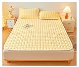 Faltbare Matratze, King-Size-Einzelbett, warme Winterdecke, Matratze, maschinenwaschbar, rutschfester, dünner Gästezimmerbezug, gelbes Bettlaken (180 x 200 cm)