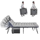 Yaheetech Klappbar Sonnenliege mit Extra Dicker Matratze & Kissen & Seitentasche, 5-Fach Verstellbarer Rückenlehne, Stabiles Gartenliege Liegestuhl Strandliege bis 136 kg, 189,5×67×35 cm, Grau