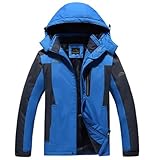 Herren-Skijacke, Fleece, Camping, warm, Windbreaker, Kapuze, Regenmäntel, blau, 3XL