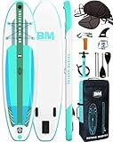 BEYOND MARINA Sup Board, Stand Up Paddling Board, Paddle Board, Aufblasbares Paddleboard Surfboard Wassersport, Pumpe, Rucksack, Paddel, Leash, 320 x81 x15CM, Aqua