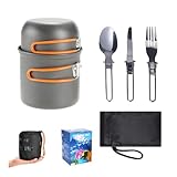 Tragbares Outdoor-Camping-Topf-Set, Wandern, Picknick, Grillen, Kochen, zusammenklappbares Kochgeschirr, Löffel, Utensilienausrüstung, Camping, Edelstahl-Ausrüstung, Wandern, Wandern, Rucksackreisen