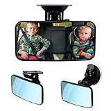 Spiegel Auto Baby Rückbank mit Clips & Saugnapf, Gebogener Spiegel, Großes Sichtfeld, 360° Rotation, 13 * 6.5cm