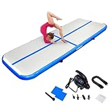 Aufblasbare Air Matte Tumble Track, 3m 4m Tumbling Matte Turnmatte, 10cm hoch rutschfeste Gymnastikmatte für Zuhause, Outdoor, Fitness, Yoga, Training, Cheerleading, Wassersport(Blau,400x100x10 cm)
