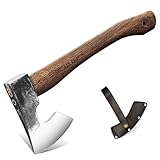 Dream Reach Beil Axt Hochwertige Wikinger Axt Handgeschmiedet Outdoor Survival Axt mit Leder Holster Carbonisierte Holzgriff für Camping und Wandern, NYM-GA01