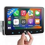 DAB+ Android Autoradio 1Din Wireless CarPlay Wireless Android Auto Radio mit Bildschirm 7 Zoll 4G+64G Car Play Display Touchscreen Monitor mit Bluetooth FM/AM RDS WiFi GPS Navi SWC EQ 1 Din