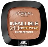 L'Oréal Paris langanhaltender und deckender Bronzer, Für eine natürliche und matte Bräune, Infaillible 24h Fresh Wear Soft Matte Bronzer, Farbe: 300 Light Medium, 1 Stück