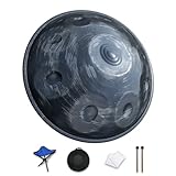 GLADFRESIT 440hz Handpan Drum 10 notes 22inch 'Black Storm' in D Kurd Minor with handpan stand, handpan case, durable mallets and dust-free cloth