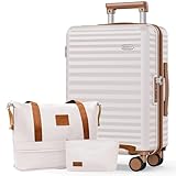 SHOWKOO Koffer Groß Leicht Hartschale 100% Polycarbonate Erweiterbar Reisekoffer Große Kapazität Hartschalenkoffer Set Trolley Handgepäck Enthält 1 Reisetasche und 1 Kulturbeutel, XL-Beigeweiß