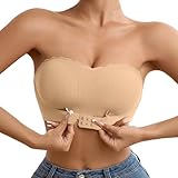 Trägerloser BH, Trägerloser BH Push Up Ohne Bügel Bralette Große Größen Verschluss Vorne Bequem Bandeau Top Rutschfester Seamless Strapless Bra, Khaki XL