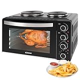 Bomann® Mini-Backofen mit Kochplatten und Drehspieß | gleichzeitig kochen u. backen | Minibackofen 28L Umluft Ober-/Unterhitze 100°-230°C | Elektrischer Mini Ofen 3100 Watt inkl. Zubehör | KK 6059 CB