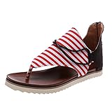 Geschlossene Sandalen Frauen Women Sandals Art Day Slip Sandalen Strand Damen Zehenflacher Reißverschluss Nicht Unabhängigkeit Segeltuch Offene Schuhe Offene Schuhe Damen (Red 42)