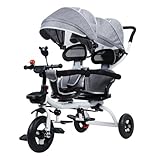 kamulouk Geschwisterwagen mit Doppelsitz und Verdeck, Geschwisterwagen Baby und Kleinkind, Zwillingskinderwagen mit Glocke und Spiegel, Anti-Überschlag stoßfest Gummirad für 2-8 Jahre altes Kind G
