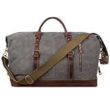 S-ZONE Reisetasche 60L Vintage Canvas Crazy Horse Leder Trim Unisex Handgepäck Weekender Tasche Sporttasche für Reise Wochenende Urlaub