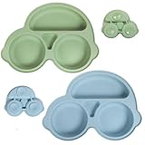 Tootesa Kinderteller mit Saugnapf,2 Stück Silikon Kinderteller,Baby Teller mit Saugnapf,Auto-Styling Babyteller BPA Frei,mikrowellen- und spülmaschinenfest