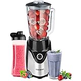 Standmixer | 6-Fach Metallmesser | 570 ml | 500 Watt | 600ml To-Go Becher | Glas Edelstahl | Pulsfunktion | Universal Power Mixer | Smoothie Maker | Ice Crusher | Eiweiß Shaker | Zerkleinerer